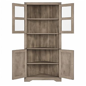 Corner Cabinet, Farmhouse Corner Storage Cabinet with Glass Door & Adjustable Shelves