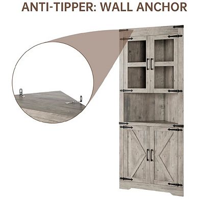 Corner Cabinet, Farmhouse Corner Storage Cabinet with Glass Door & Adjustable Shelves