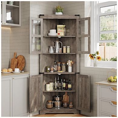 Corner Cabinet, Farmhouse Corner Storage Cabinet with Glass Door & Adjustable Shelves