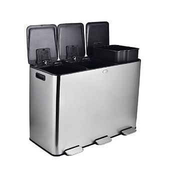 90L Stainless Steel 3-Compartment Trash Can​