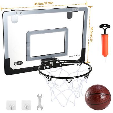 Mini Basketball Hoop Set Over-the-Door Backboard with Breakaway Rim & Pump for Indoor Play