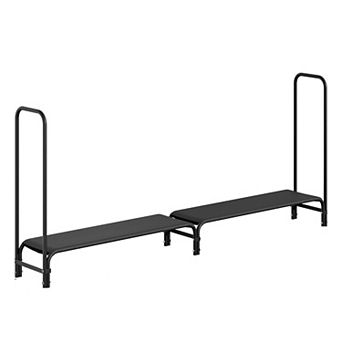 4/8FT Firewood Rack Stand Heavy Duty Wood Storage Holder with Fabric Mesh Black
