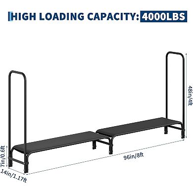 4/8FT Firewood Rack Stand Heavy Duty Wood Storage Holder with Fabric Mesh Black