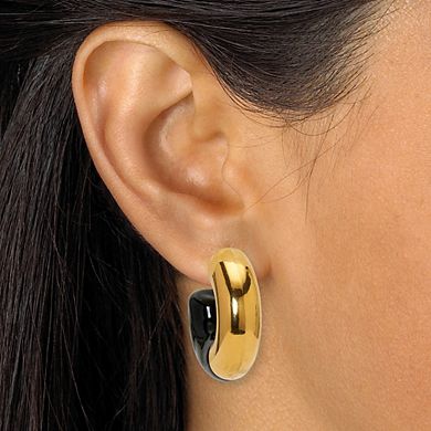 PalmBeach Jewelry Acrylic Link Necklace Black and Gold Ion-Plated Stainless Steel Earrings Set