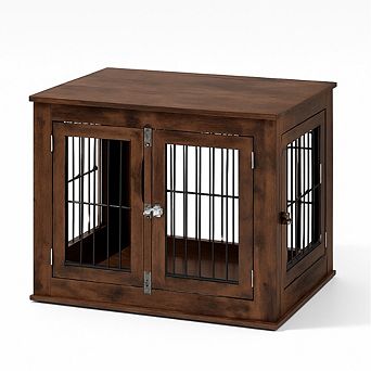 31.5" Dog Crate Furniture Heavy Duty Wooden Anti-Chew Kennel Dog House Cage with Double Doors