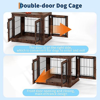 31.5" Dog Crate Furniture Heavy Duty Wooden Anti-Chew Kennel Dog House Cage with Double Doors