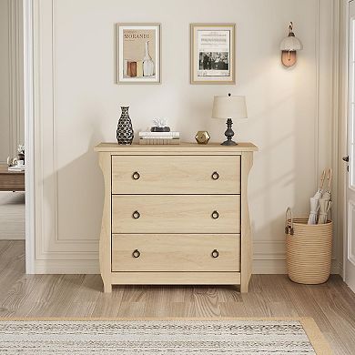 3-Drawer Dresser with Metal Ring Pulls, Modern Wood Storage for Bedroom & Entryway