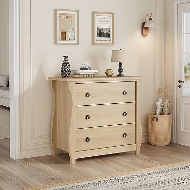 3-Drawer Dresser with Metal Ring Pulls, Modern Wood Storage for Bedroom & Entryway