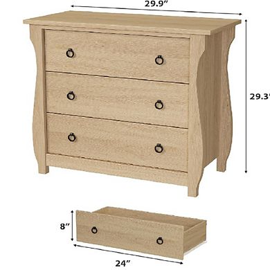 3-Drawer Dresser with Metal Ring Pulls, Modern Wood Storage for Bedroom & Entryway