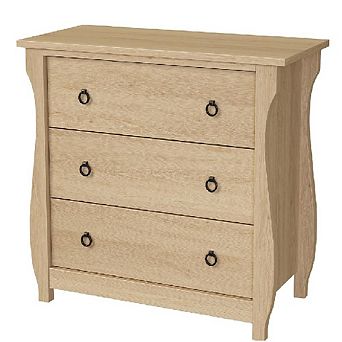 3-Drawer Dresser with Metal Ring Pulls, Modern Wood Storage for Bedroom & Entryway