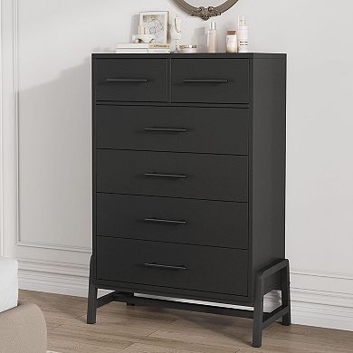 Tall 6-Drawer Dresser, Freestanding Wood Storage Chest for Bedroom & Living Room