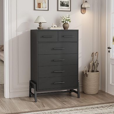Tall 6-Drawer Dresser, Freestanding Wood Storage Chest for Bedroom & Living Room