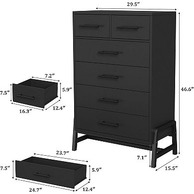 Tall 6-Drawer Dresser, Freestanding Wood Storage Chest for Bedroom & Living Room