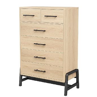 Tall 6-Drawer Dresser, Freestanding Wood Storage Chest for Bedroom & Living Room