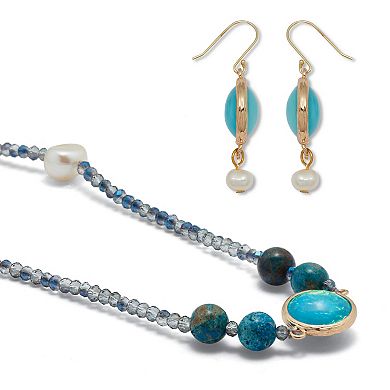 PalmBeach Jewelry Simulated Blue Opal Necklace and Earring Set