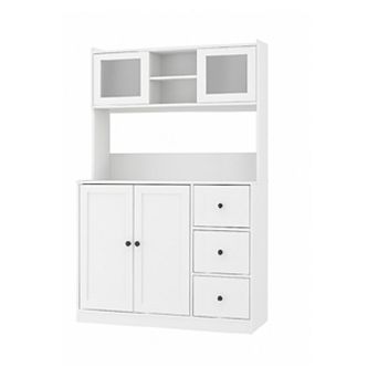 Kitchen Pantry Cabinet with Microwave Shelf, Freestanding Hutch Cabinet with 3 Drawers