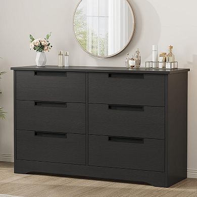 6-Drawer Dresser with Embedded Handles, Natural Modern Wood Chest for Nursery