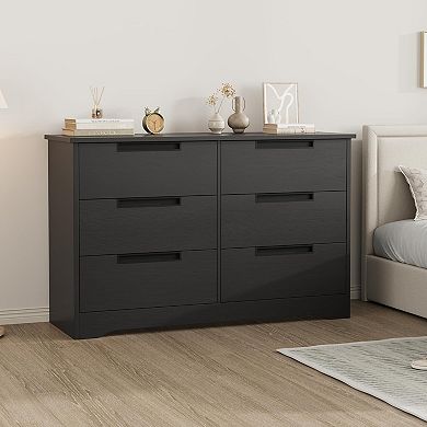 6-Drawer Dresser with Embedded Handles, Natural Modern Wood Chest for Nursery