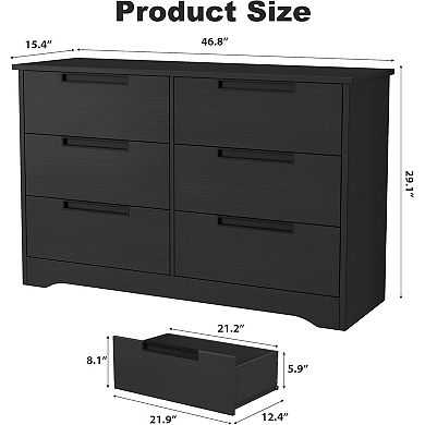 6-Drawer Dresser with Embedded Handles, Natural Modern Wood Chest for Nursery