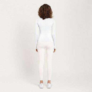 Womens's Seamless Long Sleeve Fitted Top with Thumbhole Cuffs and Crew Neck