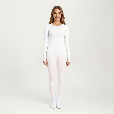 Womens's Seamless Long Sleeve Fitted Top with Thumbhole Cuffs and Crew Neck