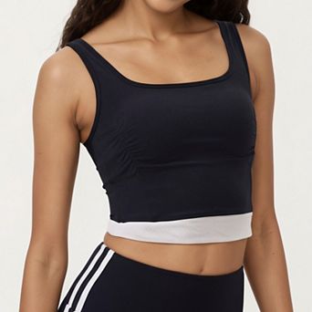 Womens's Square Neck Cropped Active Tank Top with Contrast Elastic Hem