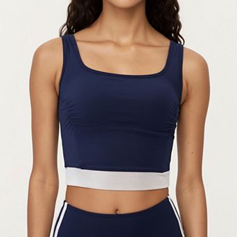 Womens's Square Neck Cropped Active Tank Top with Contrast Elastic Hem