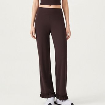 Womens's High Waist Wide Leg Sweatpants with Ruffle Hem Detail