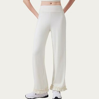 Womens's High Waist Wide Leg Sweatpants with Ruffle Hem Detail