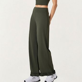 Womens's High Waist Wide Leg Sweatpants with Ruffle Hem Detail