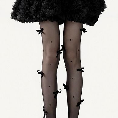 Women's Sheer Tights with Bow Accents and Polka Dot Embellishments
