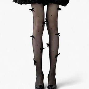 Women's Sheer Tights with Bow Accents and Polka Dot Embellishments