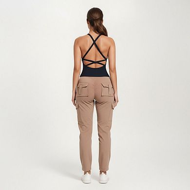 Womens's Fitted Strappy Back Tank Top with Scoop Neck and Cross Back Design