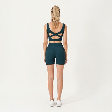 Womens's Square Neck Ribbed Cropped Tank Top with Seam Front Detail