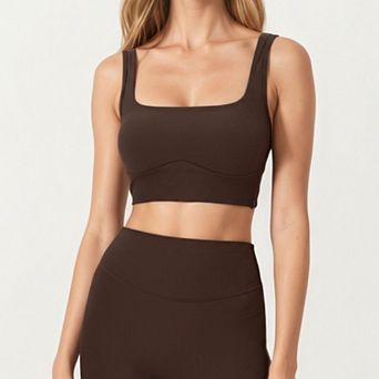 Womens's Square Neck Ribbed Cropped Tank Top with Seam Front Detail