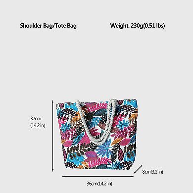 Women's Tropical Leaf Print Canvas Tote Bag - Large Capacity Shoulder Bag