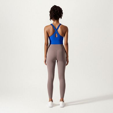 Womens's Cross Back Sports Tank Top with Scoop Neckline and Wide Supportive Band