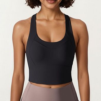 Womens's Cross Back Sports Tank Top with Scoop Neckline and Wide Supportive Band