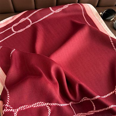 Women's Satin Square Scarf with Rope Chain Border Print 27x27in