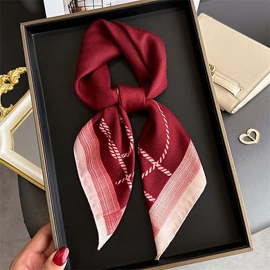 Women's Satin Square Scarf with Rope Chain Border Print 27x27in