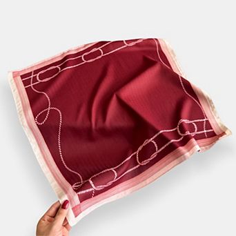 Women's Satin Square Scarf with Rope Chain Border Print 27x27in