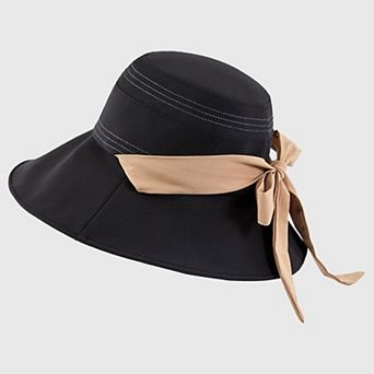 Foldable Wide - Brim Sun Hat with Bow Accent