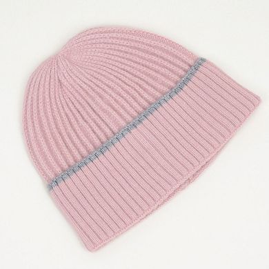 Women's Ribbed Knit Beanie Hat with Contrast Trim and Folded Cuff