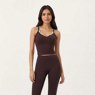 Womens's V-Neck Cropped Active Tank Top with Double Shoulder Straps