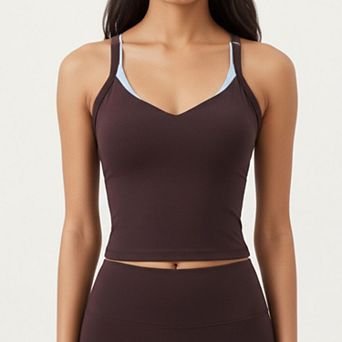 Womens's V-Neck Cropped Active Tank Top with Double Shoulder Straps