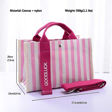 Women's Striped Canvas & Nylon Tote Bag - Multi - functional Shoulder Bag