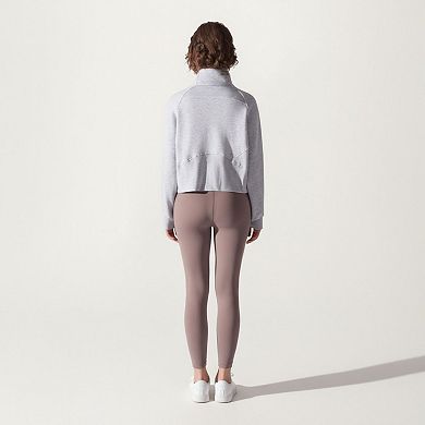 Womens's Long Sleeve Half Zip Pullover Sweatshirt with High Collar and Kangaroo Pocket