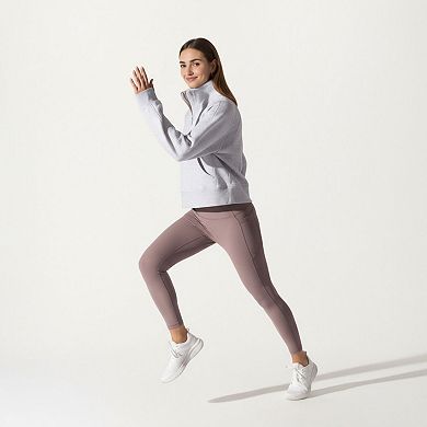 Womens's Long Sleeve Half Zip Pullover Sweatshirt with High Collar and Kangaroo Pocket