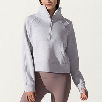 Womens's Long Sleeve Half Zip Pullover Sweatshirt with High Collar and Kangaroo Pocket
