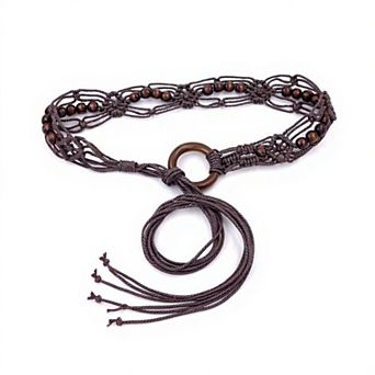 Women's Woven Rope Belt with Large Circular Buckle and Bohemian Knot Detail 49 in